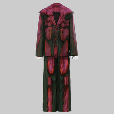 Deep Personalized Graffiti Mesh Stitching Printing Two Piece Set Suit